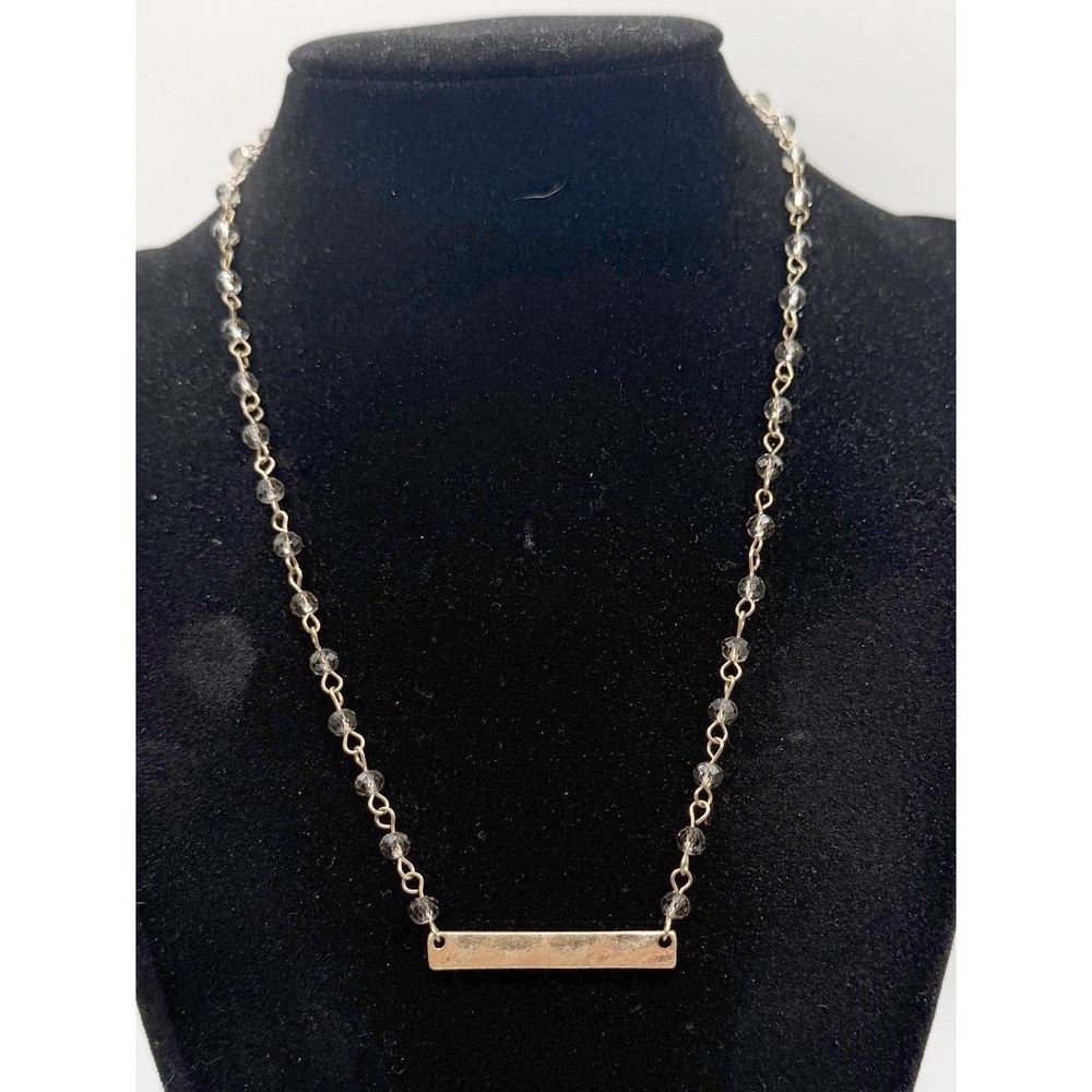 Gold Bar Necklace Smoky Gray‎ Beads Minimalist 15-18"